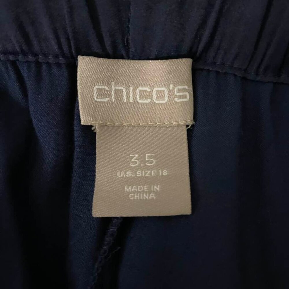 Chico's Navy Blue Super Comfortable Elastic Waist Wide Leg Pants With Pockets - Picture 6 of 10